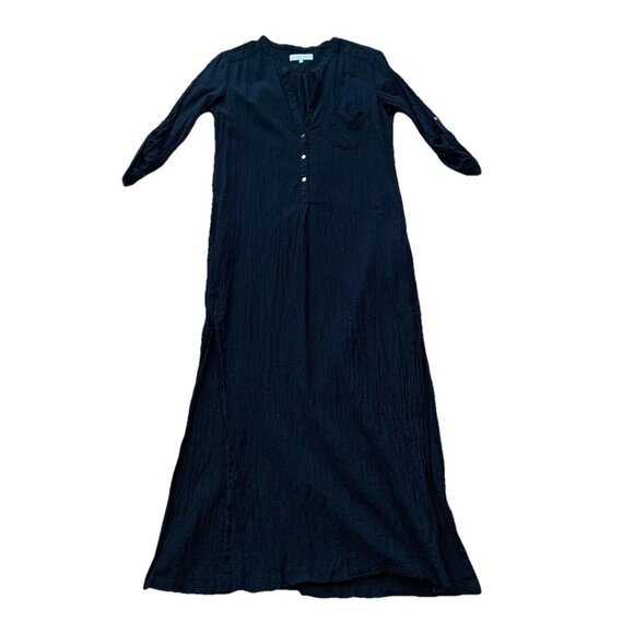 Everyday Ritual Black Tracey Cotton Gauze Kaftan Roll Tab Coverup Size Small